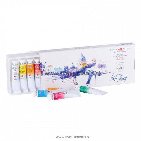 Sada 12 x 10ml umeleckých akvarelových farieb White Nights v tube