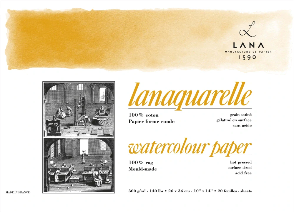 Papier 56 x 76cm na akvarel Lanaquarelle LANA - Hot Press, 300g/m2