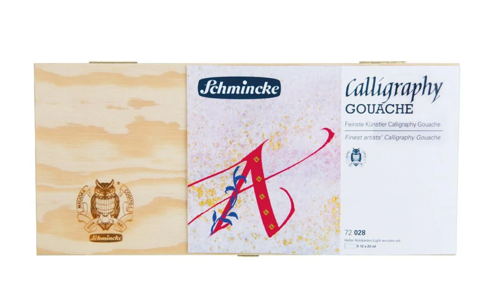 Sada 12 x 20 ml kaligrafických gvašových farieb SCHMINCKE v drevenom boxe