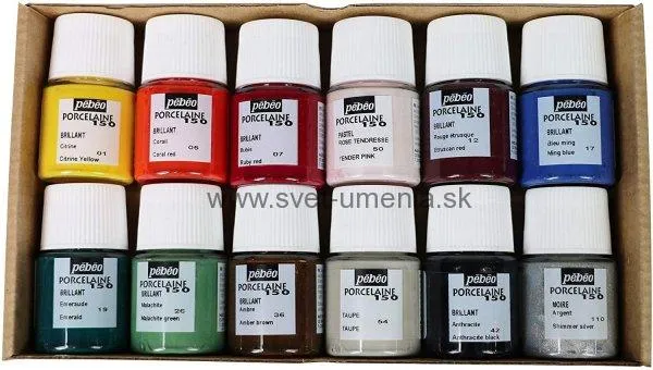 Sada 12x20ml  farieb Pebeo Porcelain 150 Glossy Explorer na porcelán 
