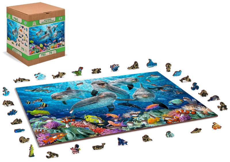 Drevené puzzle - delfíny, 750 dielov