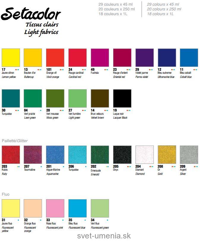 Farby na textil Pebeo Setacolor Light Fabrics, 45 ml