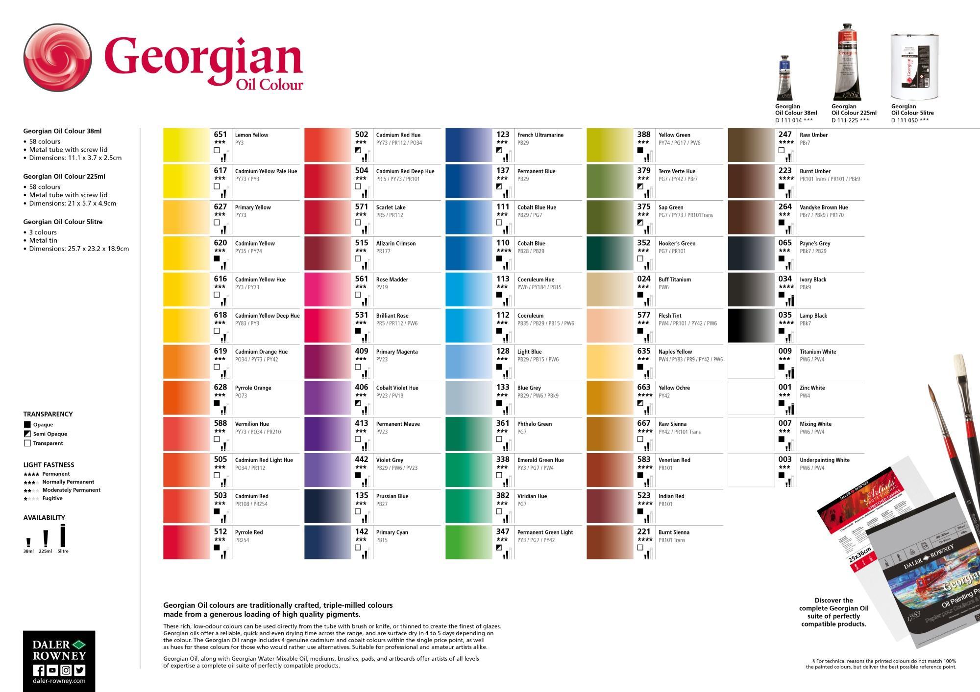 Profesionálne olejové farby D&R Georgian 38ml (58 odtieňov)