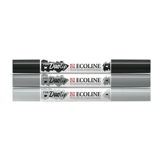 Sada 3 akvarelových fixiek ECOLINE DUO TIP Black-Grey