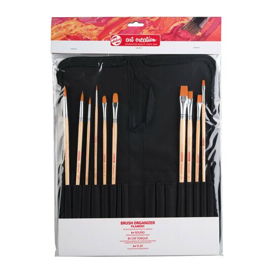 Sada 10 štetcov na akryl a olej Royal and Talens v peračníku, dlhá rukoväť