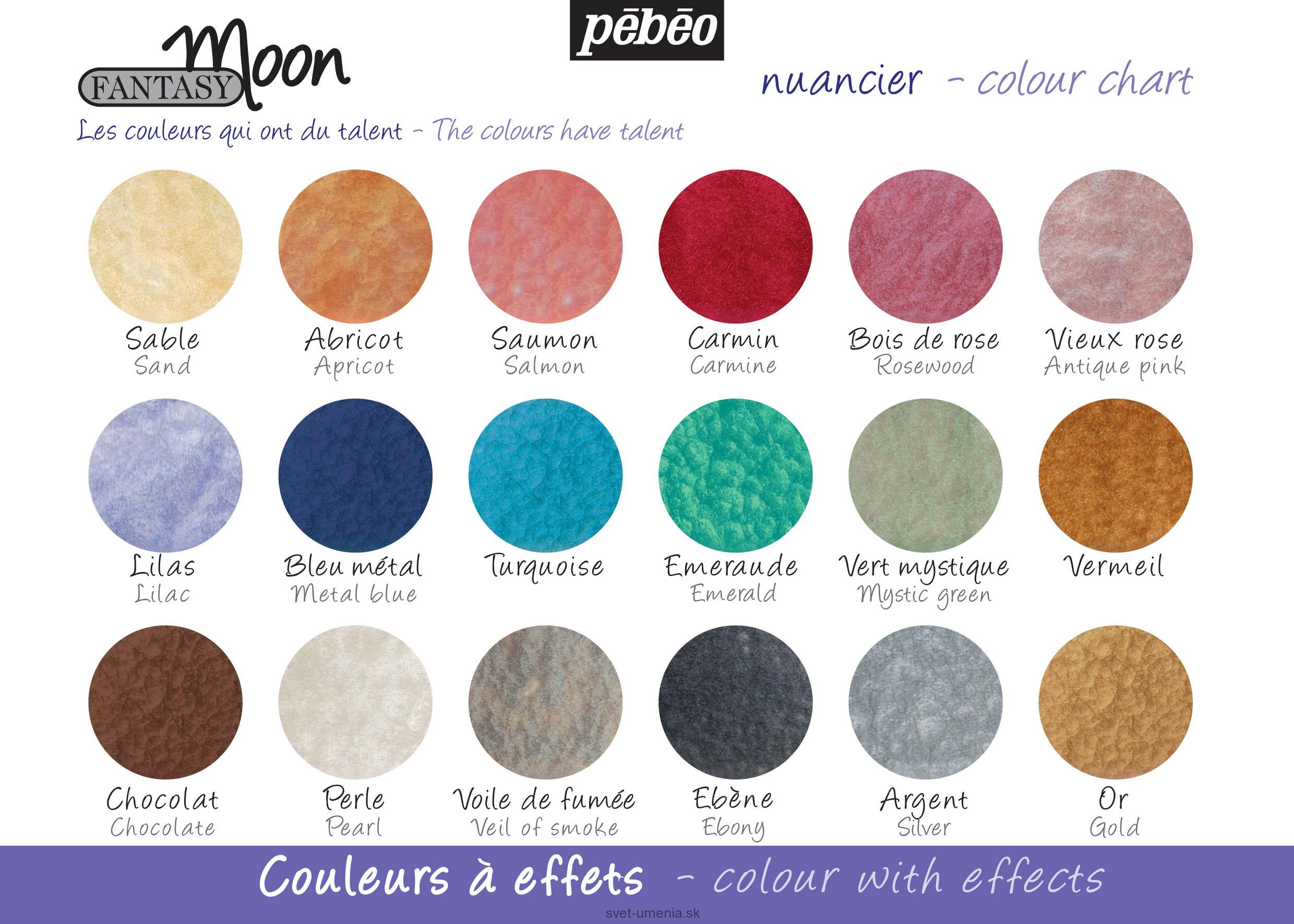 Farby Pebeo Fantasy Moon na rôzne povrchy, 45 ml, 18 rôznych odtieňov