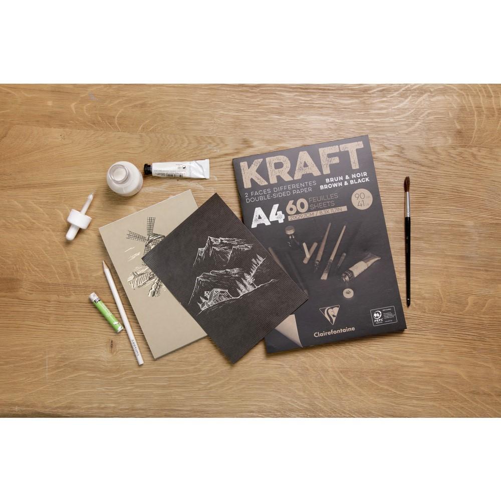 Skicár A4 KRAFT Brown & Black CLAIREFONTAINE, lepená väzba, 90g/m2, 60 listov