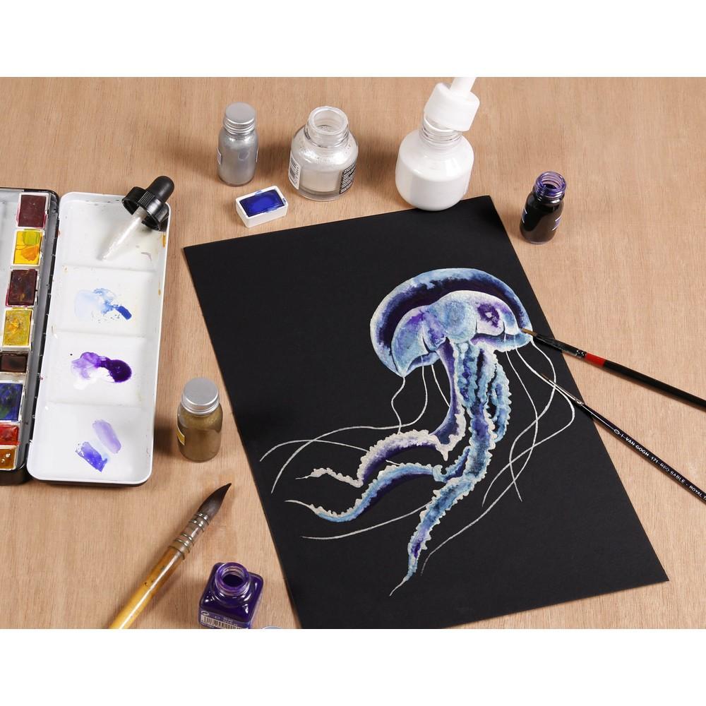 Skicár A5 Etival na akvarel CLAIREFONTAINE - čierne listy, dve štruktúry, lepená väzba, 300g/m2, 15 listov