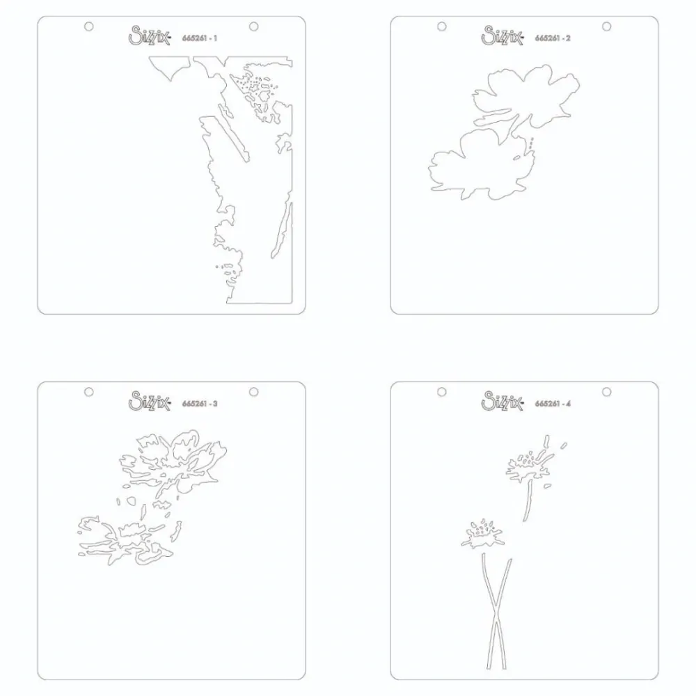 SIZZIX Plastová šablóna 12,5x12,5cm Kvety 4ks