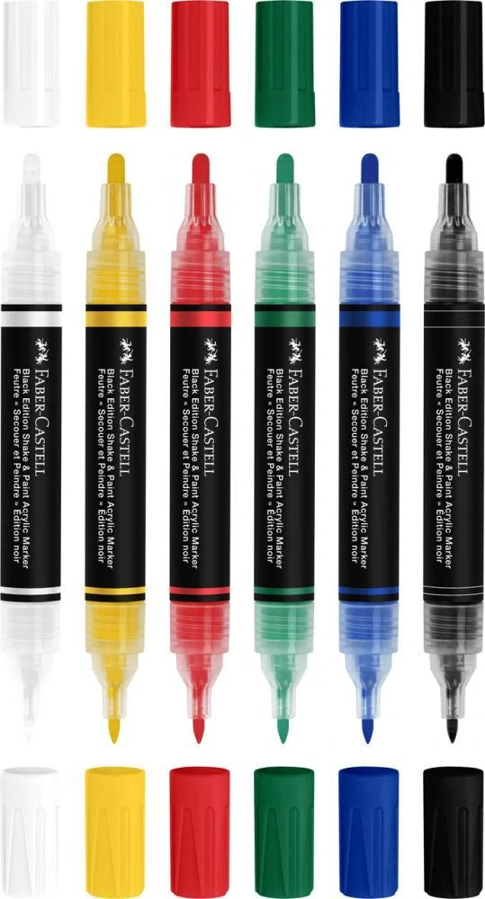 Akrylové popisovače Black Edition Shake&Paint, set 6 klasických farieb