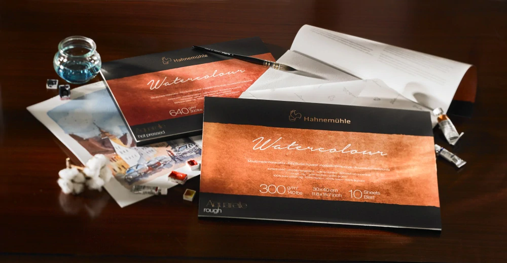 Skicár 30 x 40cm na akvarel Collection Hahnemühle - Hot Press, lepená väzba, 300g/m2, 10 listov