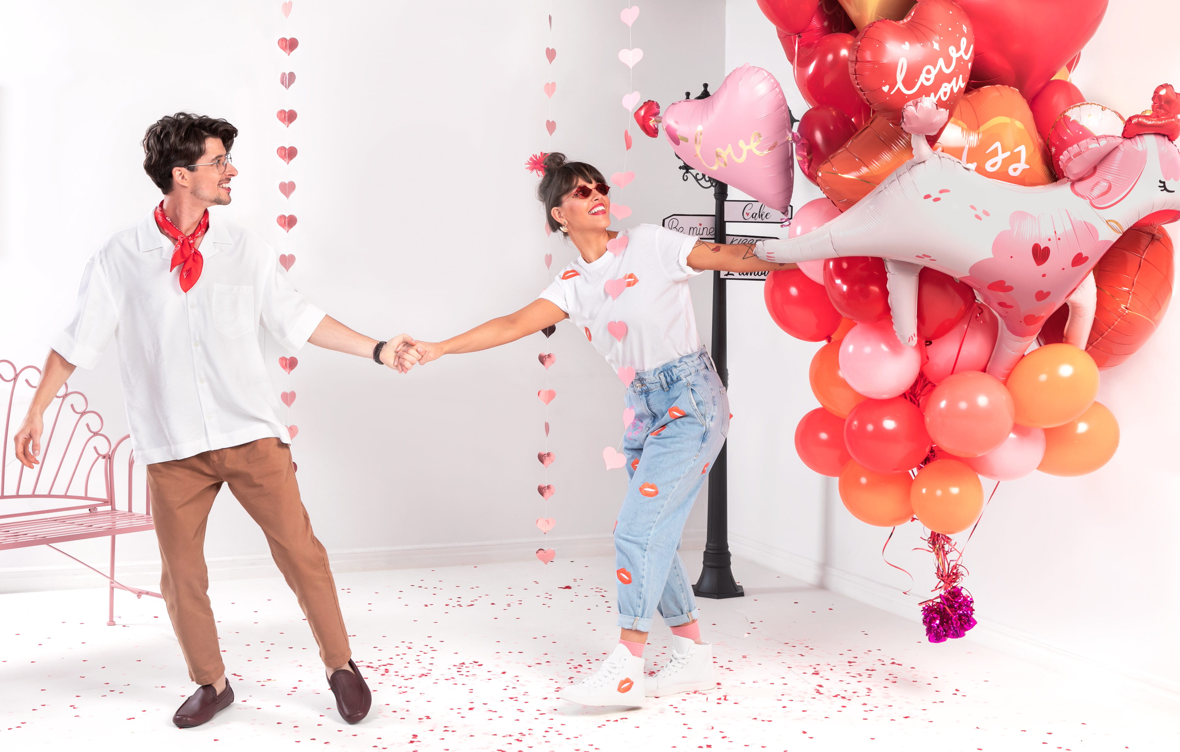 Girlanda z papiera - zlato-ružové srdiečka, dekorácia, 3,5m