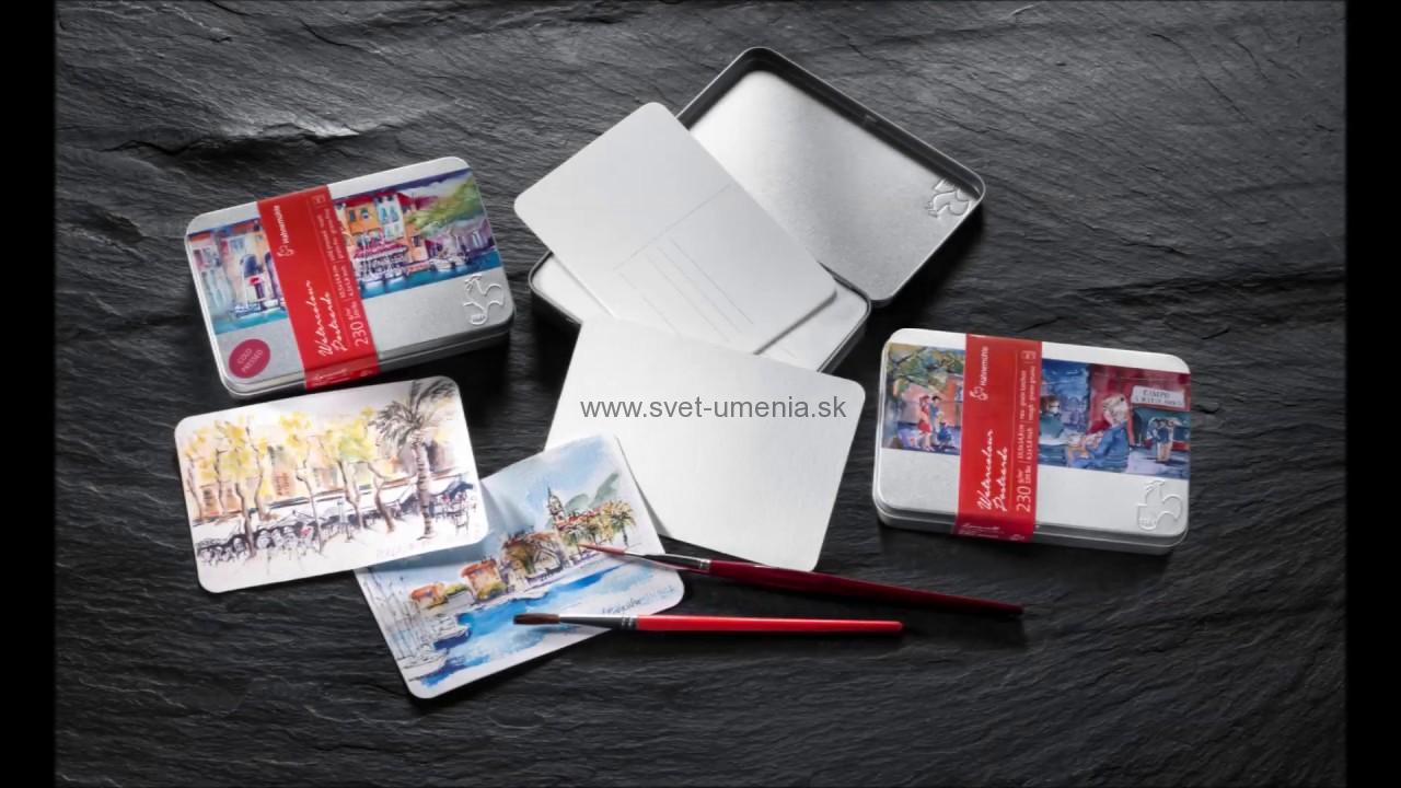 Pohľadnice 10 x 15cm z akvarelového papiera Hahnemühle - rough v kovovom obale, 230g/m2, 30 ks