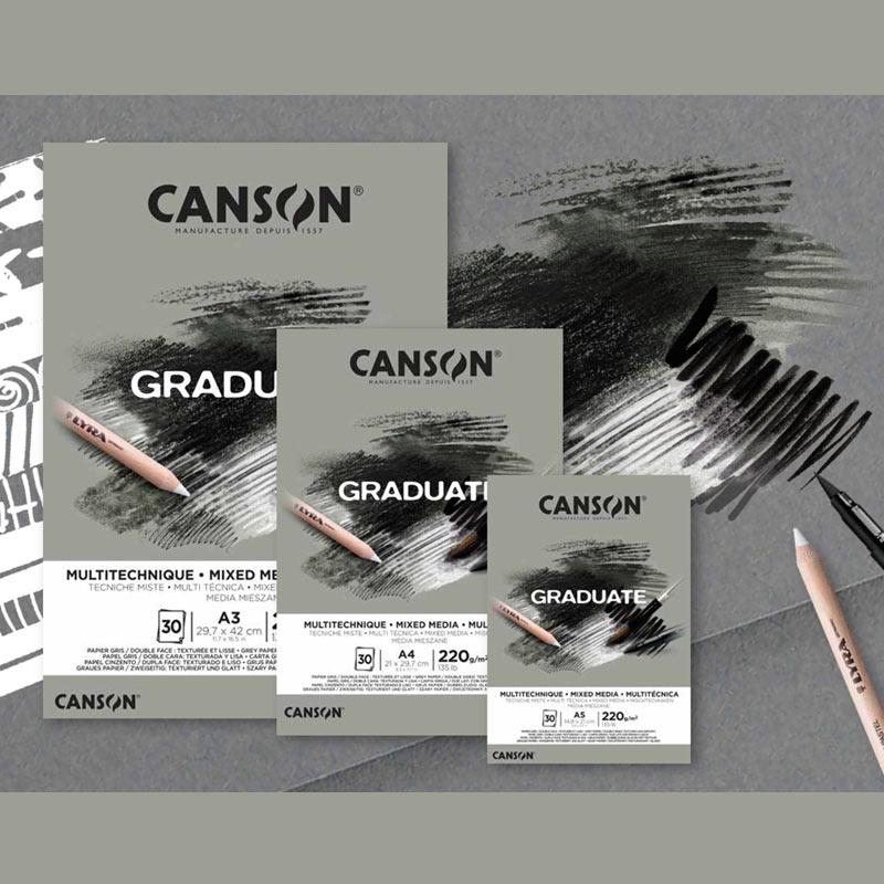 Skicár A5 CANSON Graduate Mixed Media Grey, lepená väzba, 220g/m2, 20 listov