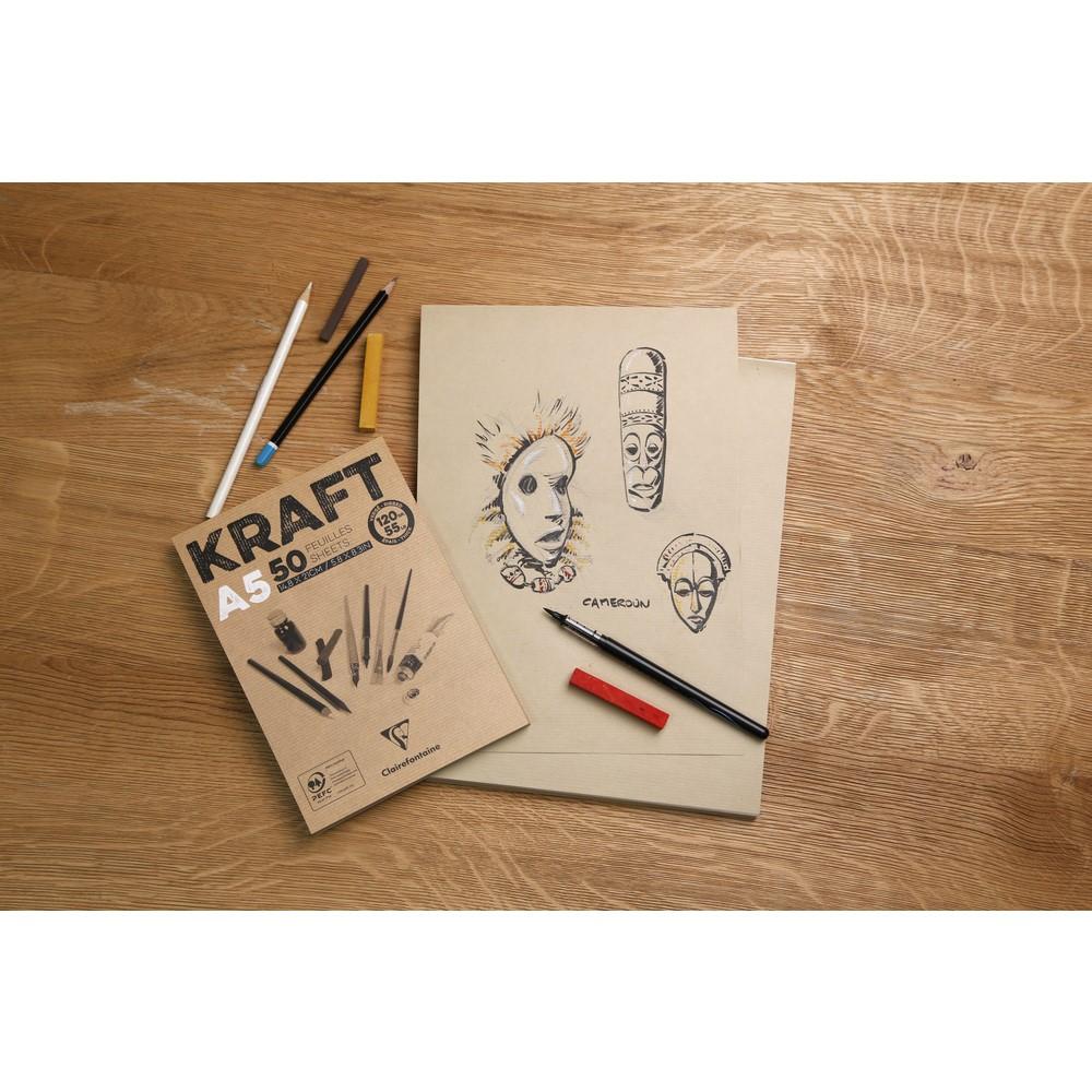 Skicár A4 KRAFT CLAIREFONTAINE, lepená väzba, 120g/m2, 50 listov