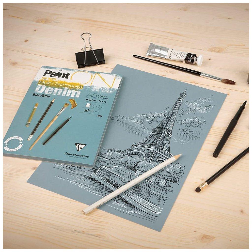 Skicár A4 Paint'On mix-media CLAIREFONTAINE - modré listy, lepená väzba, 250g/m2, 30 listov