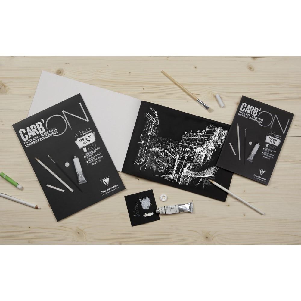 Skicár A2 Carb'ON mix media CLAIREFONTAINE - čierne listy, lepená väzba, 120g/m2, 20 listov