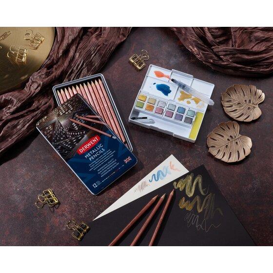 Sada 12 metalických akvarelových farieb DERWENT