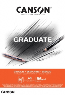 Skicár A3 CANSON Graduate Sketch, lepená väzba, 96g/m2, 40 listov