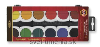 Umelecké akvarelové farby KOH-I-NOOR - 12 transparentných farieb, 30mm