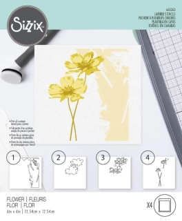 SIZZIX Plastová šablóna 12,5x12,5cm Kvety 4ks