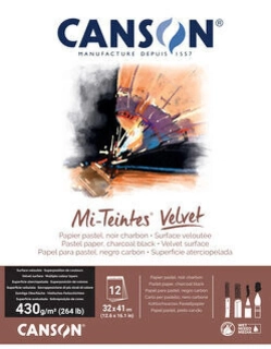 Skicár 32x41cm CANSON Mi-Teintes na pastel - black, 430 g/m2, lepená väzba, 12 listov