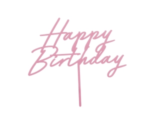 Akrylový nápis ''Happy Birthday'' na tortu- ružová, 16,5cm