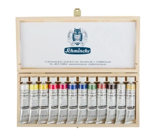 Sada 12 x 20 ml kaligrafických gvašových farieb SCHMINCKE v drevenom boxe