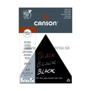Skicár A4 CANSON BLACK, lepená väzba, 250g/m2, 20 listov