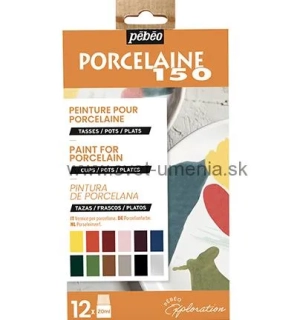 Sada 12x20ml farieb Pebeo Porcelain 150 Glossy Explorer na porcelán