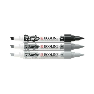 Sada 3 akvarelových fixiek ECOLINE DUO TIP Black-Grey