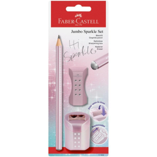 Grafitová ceruzka Sparkle Jumbo + guma +strúhadlo, ružová