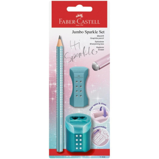 Grafitová ceruzka Sparkle Jumbo + guma +strúhadlo, tyrkysová