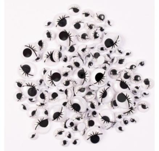 Plastové oči s riasami, mix veľkostí, 140ks