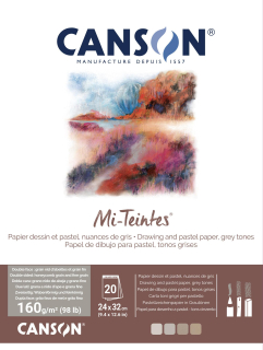 Skicár 32x41cm CANSON Mi-Teintes na pastel - odtiene šedej, lepená väzba, 160 g/m2, 20 listov