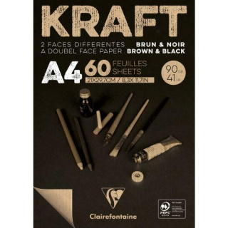 Skicár A3 KRAFT Brown & Black CLAIREFONTAINE, lepená väzba, 90g/m2, 60 listov