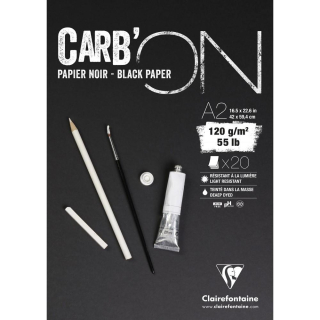 Skicár A2 Carb'ON mix media CLAIREFONTAINE - čierne listy, lepená väzba, 120g/m2, 20 listov