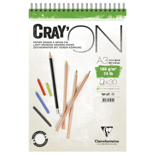 Skicár A3 Cray'ON na kreslenie CLAIREFONTAINE, krúžková väzba, 160g/m2, 30 listov