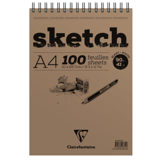 Skicár A4 Sketch na kreslenie CLAIREFONTAINE, krúžková väzba, 90g/m2, 100 listov
